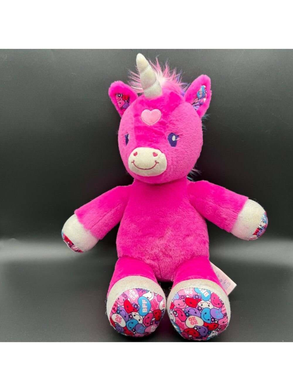 Build A Bear Unicorn Plush Pink Candy Hearts BAB Stuffed Animal Toy 17"